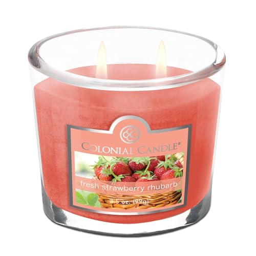 Colonial Candle Fresh Strawberry Rhubarb Scented Jar Candle, 2 Wick, 3.5 oz, Mottled Wax Candle