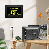 TMC 7 Inch Digital Clock with Day and Date for Elderly - 12 Alarm Options, Auto-Dim, Age Seniors,Elderly, Alzheimer