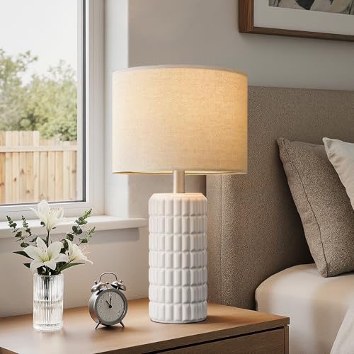 Seealle 23" Modern Ceramic Table Lamps Set of 2 - Table Lamps for Living Room, Farmhouse Bedside Night Stands Lamp for Bedroom, White Nightstand Lamps Set of 2, Desk Lamp for End Table Home Decor