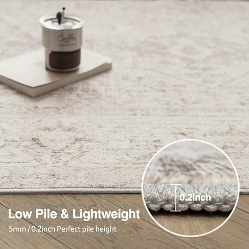 Fmfunctex 2x6 Hallway Runner Rug Beige Vintage Neutral Washable Distressed Non Slip Low Pile Traditional Indoor Carpet Soft Retro Entryway Rug for Kitchen Living Room Bedroom Bathroom Laundry Entrance