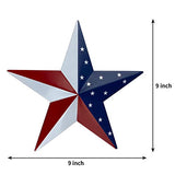 Metal Barn Star Art - American Flag Patriotic 9-Inch Star Wall Decoration, Wall Mount 3D Barn Star Decor July of 4th Decoration, Set of 3