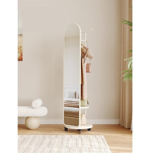 Floor Luxurious Floor-Standing Coat Rack, Dressing Mirror Movable Rotating Full-Length for Bedroom Mirror