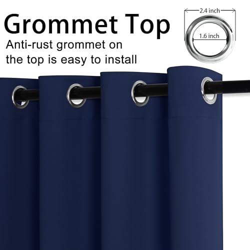JIUZHEN Blackout Curtains with Tiebacks - Thermal Insulated, Light Blocking and Noise Reducing Grommet Curtain Drapes for Bedroom and Living Room, Set of 2 Panels, 42 x 63 Inch Length, Navy Blue