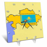 3dRose dc_47325_1 Map and Flag of Kazakhstan with Republic of Kazakhstan Printed in English and Russian Desk Clock, 6 by 6-Inch