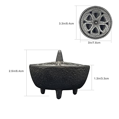 Cast Iron Incense Burner with Holder and Fireproof Cotton - Ideal for Sticks, Resin, Cone Incense and Rituals