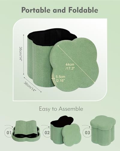 B FSOBEIIALEO Storage Ottoman Cube, 15" Flower Shaped Ottomans, Green
