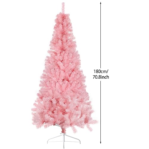 CCINEE 6ft Pine Artificial Christmas Pink Half Tree Easy-Assembly with Solid Metal Stand for Wall Xmas Themed Party Decoration Indoor Outdoor Living Room Decor