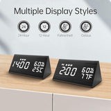 JALL Wooden Digital Alarm Clock for Bedrooms and Office, 3 Alarms with Large Numbers, Humidity and Temperature Display, 6-Level Dimmer, Snooze, Loud Desk Clock for Heavy Sleepers, Plug in (Black)