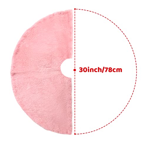 Pink Plush Christmas Tree Skirt 30 Inches Faux Fur Xmas Tree Skirt Base Cover Mat with Shiny Streamers for Christmas Tree Holiday Home Party Decorations - 78cm