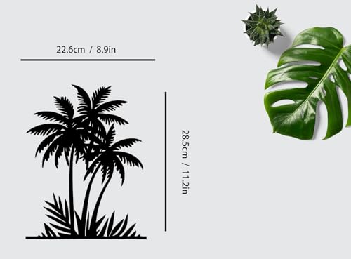 Benziso Palm Tree Metal Wall Art Tropical plants Wall Decor Beach Theme Wall Sculptures Coastal Wall Hanging for Bathroom Living Room Indoor Outdoor (Black)