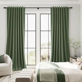 100% Blackout Olive Green Linen Curtains 84 Inch Length for Bedroom Black Out Light Blocking Curtain Thermal Insulated Room Darkening Window Drapes for Living Room Nursery 2 Panels Set 52x84 7ft