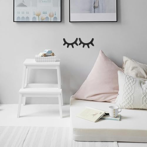 VOSAREA Sleepy Eyes Wall Decor: Wooden Eyelash Wall Art Decal Nursery Decor 3D Sleepy Eyes Stickers Prop for Christmas Baby Room Kids' Bedroom, Black
