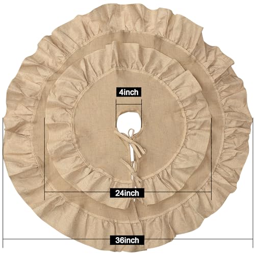 yuboo 24 Inch Burlap Tree Skirt, Small Tree Skirt for 2-3 Ft Tabletop Trees, Rustic Mini Christmas Tree Skirt with Ruffle Edge, Farmhouse Holiday Decor