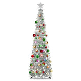 N&T NIETING Pop Up Christmas Tree with Lights & 30 Balls, 5Ft Collapsible Silver Tinsel Christmas Tree Decoration for Holiday Home Office Decor