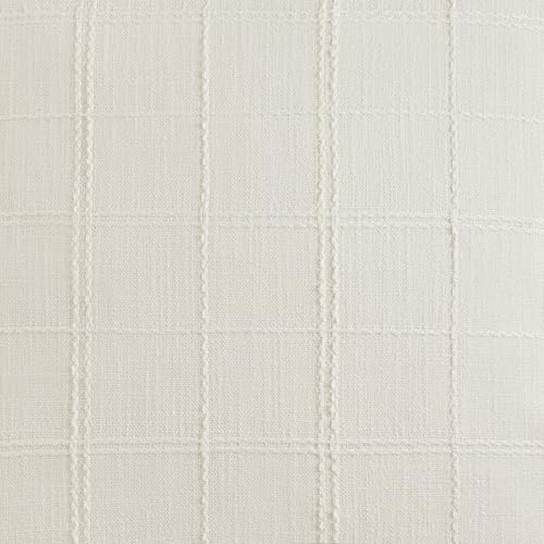 ZeeMart Linen Checked Throw Pillow Covers Set of 2, 18x18 Inch Ivory/Cream, Farmhouse Decorative Single Sided Grid Embroidered Couch Pillow Cases Off White Cotton Linen Cushion Covers