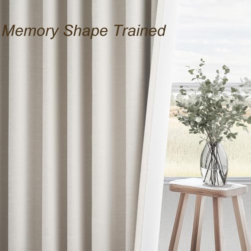 Topfinel Cream Linen Blackout Curtains 84 Inch Long for Bedroom Living Room, Ivory Pinch Pleat Back Tab Full Blackout Drapes Farmhouse Boho Curtains for Window, White Neutral Curtains 52" X 84" 7 FT