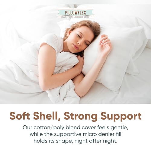 Pillowflex Synthetic Down Sleeping Pillows - Queen Size - Medium Firmness for Back, Side & Stomach Sleepers - Ideal for Queen Size Beds - Comfortable Pillow for Sleeping