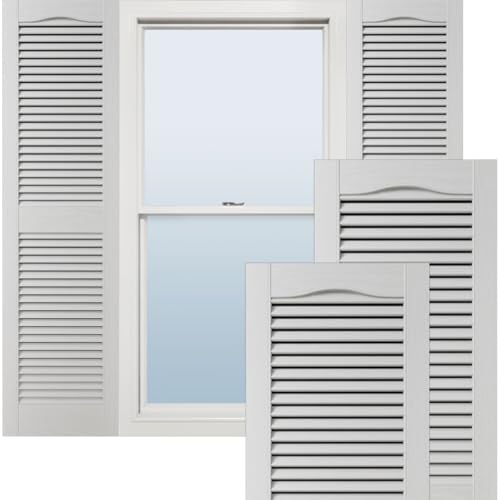 Ekena Millwork Lifetime Vinyl LL1S12X03900WH Standard Cathedral Top Center Mullion, Open Louver Vinyl Shutters, w/Installation Shutter-Lok's & Matching Screws (Per Pair), 12"W x 39"H, White