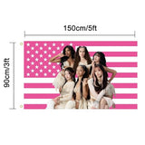 Katseye Pink American Flag Tapestry, 3x5 FT Polyester Wall Hanging with Brass Grommets, Single-Side Print for Bedroom Studio Decor