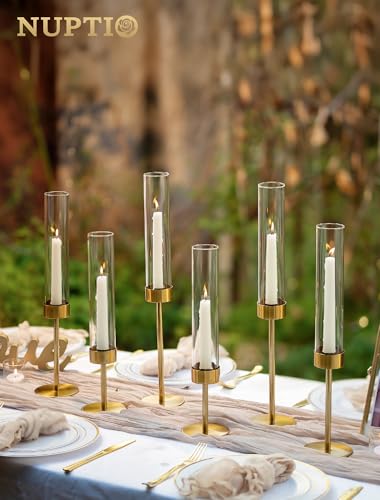 NUPTIO Hurricane Candle Holder for Centerpiece, Set of 6 Candlestick Holder