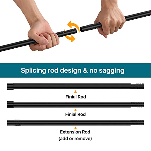 Curtain Rods for Windows 28 to 48 inch, Black Curtain Rod 2 Pack, 5/8" Diameter Metal Curtain Rod Set of 2 with Brackets, Splicing Adjustable Curtain Rod for Bedroom, Living Room, Kitchen, Black