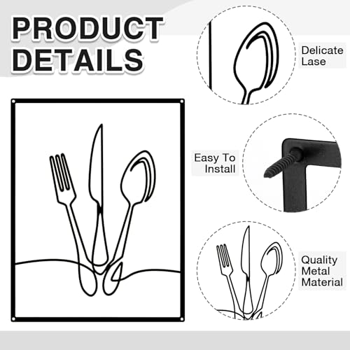 Otoolling 3 Pieces Metal Minimalist Line Kitchen Signs Wall Decor Drawing Rustic Kitchen Wall Art for Dining Living Room Home, 14 x 11 Inches(Dining Room,Black)