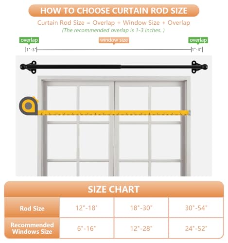 KXLife 2 Pack Small Curtain Rod 18-30 Inch, 1/2" Diameter, Cafe Door Curtain Window Rod, Adjustable Drapery Rods with Brackets (Black)