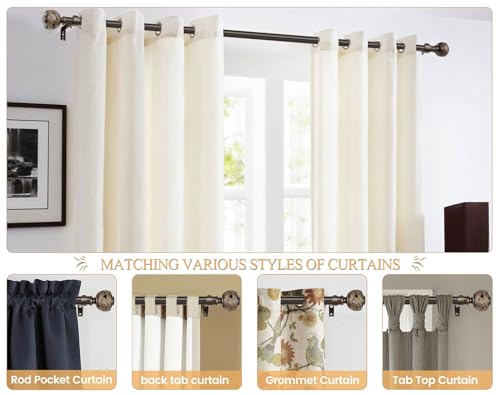 Bronze Curtain Rod 32 to 58 Inches (2.6 to 4.8 ft), USFOOK 7/8 Inch Telescoping Splicing Curtain Rods for Windows 20 to 54 Inch, Drapery Rods with Leaf Finials