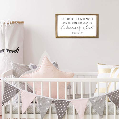 VILIGHT Wood Nursery Wall Decor for Girl and Boy - New Mom Gifts Framed Rustic Signs for Kids - For This Child, I Have Prayed - 16x8.6 Inches