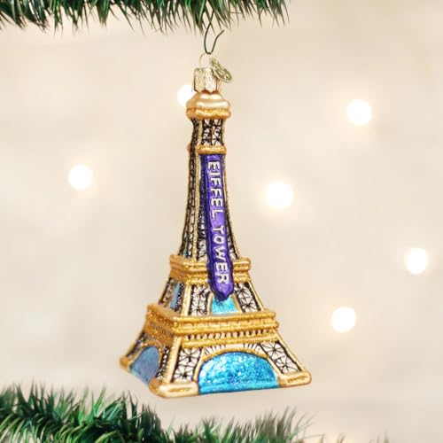 Old World Christmas Eiffel Tower Glass Blown Ornament for Christmas Tree, Handcrafted Holiday Decoration, Landmarks Collection
