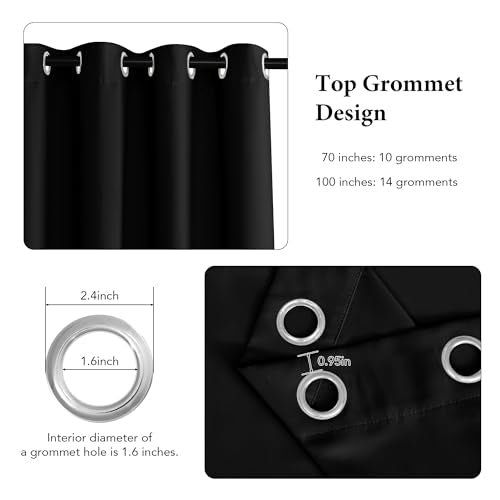 RYB HOME Extra Wide Curtains Blackout - 100% Privacy Backdrop Curtains & Drapes for Sliding Glass Door Bedroom Patio Large Window Decor Shared Office Partition Screen, W 100 x L 84, Black, 1 Panel