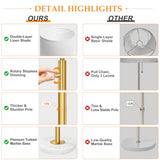 【Upgraded】Dimmable Gold Floor Lamps for Living Room, 11W LED Bulb Included, Modern Standing Lamp with Marble Base, Tall Pole Light with White Linen Shade for Bedroom Reading Office Corner Nursery