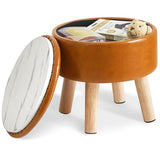IBUYKE Small Foot Stool Ottoman with Storage, Round,Yellowish-Brown