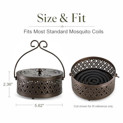 Kingrol 2 Pack Mosquito Coil Holders with Lids, Outdoor Metal Burners | Black and antique brass metal holders with lids to help contain ash for patio, garden, porch, camping, and outdoor tables