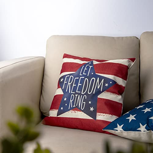 DUZXLCQ 4th of July Decorations Pillow Covers 18x18 inch Set of 4 Independence Day Patriotic Throw Pillow Case American Flag Stars and Stripes Cushion Case for Sofa Couch Bed Home Outdoor