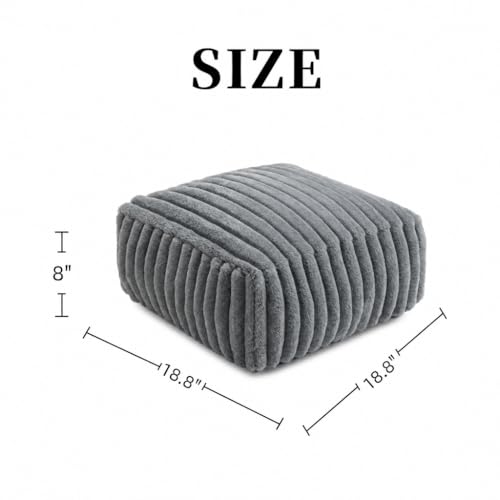Stuffed Pouf Ottoman Soft Touch Poufs with Foam Chunk Filling Furry and Fluffy Detachable Pouf Foot Stool Storage Ottoman Floor Poufs Foot Rest for Living Room (Gray A, Square)