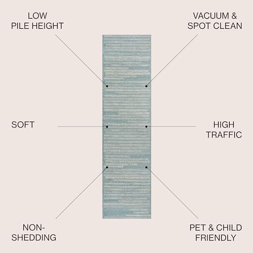 JONATHAN Y Khalil Modern Berber Stripe Turquoise/Cream Runner Rug, 2x8, Contemporary, Bohemian, Easy-Cleaning for Living Room, Bedroom, Kitchen, Pet Friendly, Non-Shedding (MOH207D-28)