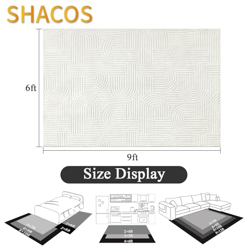 SHACOS Soft Cozy Fluffy Arch Pattern High-Low Pile Area Rugs 6'x9' Large Non Slip Washable Modern Geometric Rug Scandinavian Minimalist Carpet for Living Room Bedroom Dining Room, Cream White