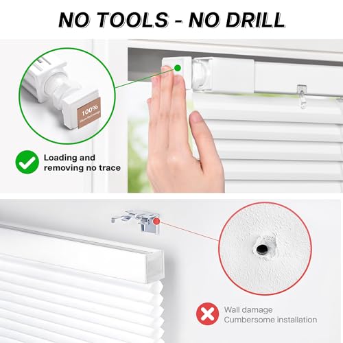 LazBlinds No Tools No Drill Cordless Aluminum Mini Blinds, 100% Privacy S-Curve Blinds for Windows, Room Darkening Horizontal Window Blinds and Shades for Home, 34" W x 36" H, White