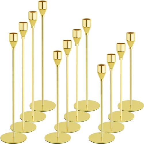 Gold Candlestick Holder Set of 12 for Taper Candles, Decorative Candle Holders Bulk Candle Stick Holders Taper Candle Holders for Table Centerpiece Wedding Dinning Party Anniversary Home Decor