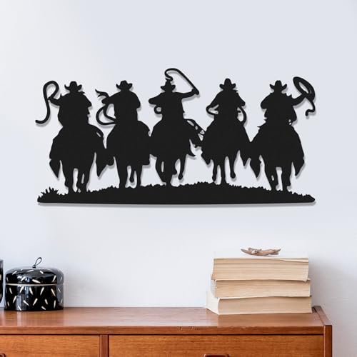 Zonon Western Wall Decor Cowboy Silhouette Vintage Metal Wall Decor Silhouette Room Hanging Riding Rustic Cowboys Art Hanging for Home Speakeasy Indoor Bedroom(Black)