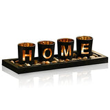 Home Decorative Candle Holder Set, 4 Glass Tea Light Candleholders with Wooden Candle Holders Tray, Natural Pebbles for Home Decor Table Decorations Centerpiece