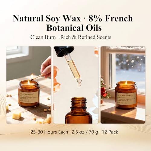 Scented Candles Gift Set,12 Pack Aromatherapy Candles for Home Scented, Aromatherapy Jar Candle Gifts for Women, Natural Soy Wax Amber Candle Set, Scented Candles Set for Birthday Present