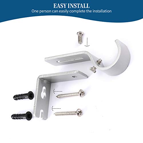 Heavy Duty Adjustable Curtain Rod Brackets Rod Holders for 1 Inch Rod, Silver Color, (Set of 2)
