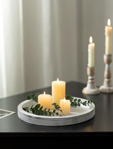 Hanobe Round Wood Candlestick Holder Tray for Table Centerpiece Decor, 11"