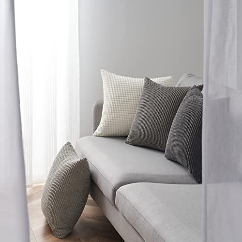 Topfinel Grey Couch Pillow Covers for Living Room 45x45 cm Set of 4,Mid Century Modern White Neutral Corduroy Corn Throw Pillows,Rustic Square Bench Chair Cushion(18 Inch/Grey)