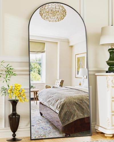 Antok 58" x19” Arched Full Length Floor Mirror, Gold+Black