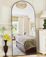 Antok 58" x19” Arched Full Length Floor Mirror, Gold+Black