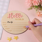 Baby Announcement Sign, 5.9in Wooden Hello World Newborn Signs Birth Announcement Sign Welcome Name Plaques for Newborn Boys and Girls Photo Props Baby Shower Hospital Nursery (Light Pink)