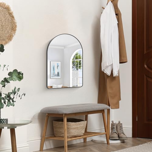 FORBATH Arched Bathroom Mirror 16x24 Inch, Black Bathroom Mirror Wall Mounted Modern Aluminum Alloy Frame Arch Mirror for Bedroom Living Room Entryway, Hanging or Leaning Against Wall